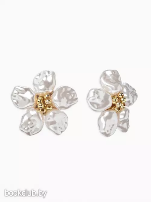 Серьги с жемчугом «Эксклюзив», цветок, цвет золото