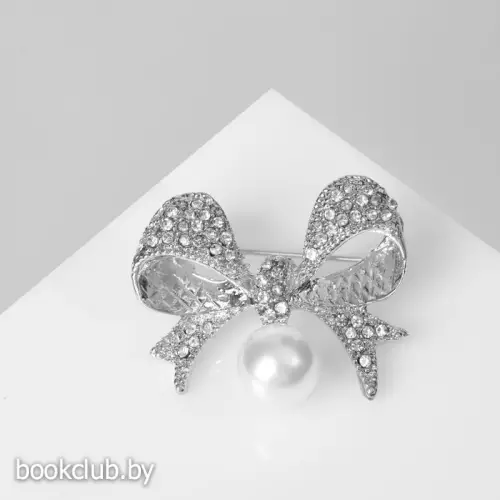 Брошь «Жемчужинка» классический бантик, цвет белый в серебре