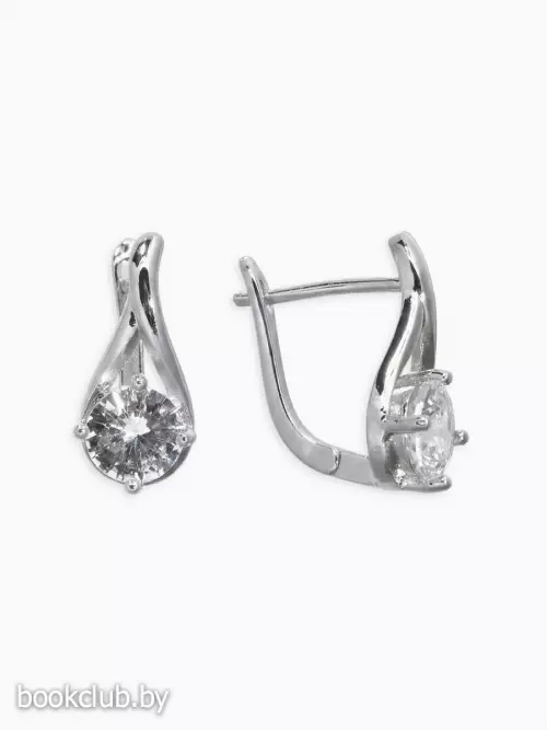 Серьги со стразами «Магия», бусинка в капле, белые в серебре