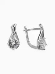 Серьги со стразами «Магия», бусинка в капле, белые в серебре