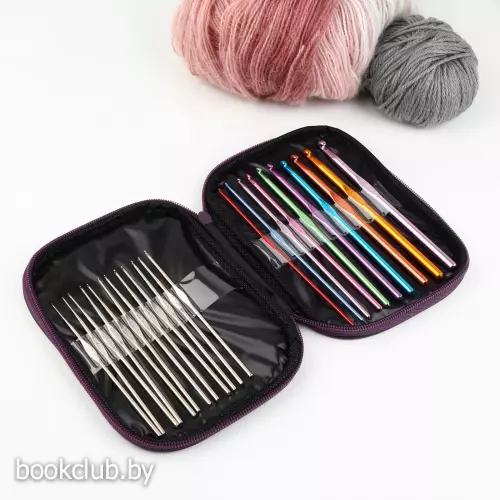 Набор крючков для вязания 22шт сталь/аллюминий 12,5/15см d0,6-6,5мм в футляре АУ МИКС