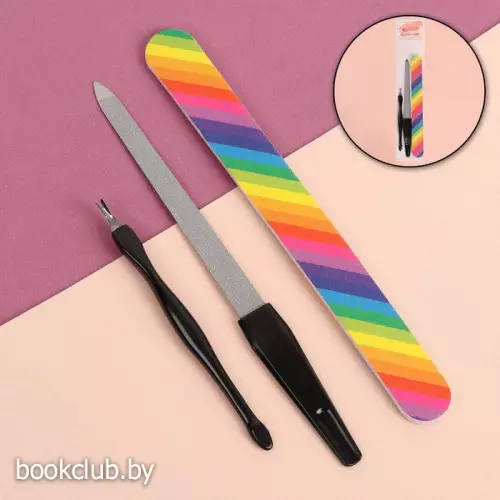 Набор маникюрный, 3 предмета, цвет чёрный/радужный