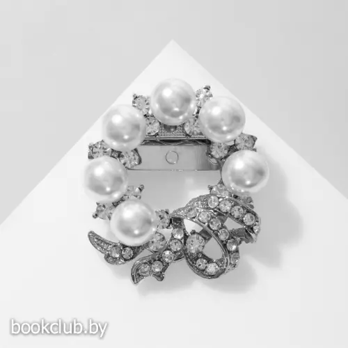 Зажим для платка «Жемчужный бант», цвет белый в серебре Зажим для платка «Жемчужный бант», цвет белый в серебре