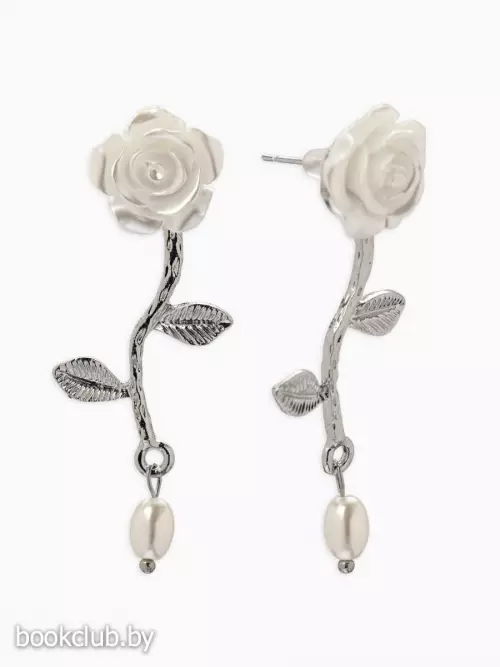 Серьги «Цветок розы», белые в серебре