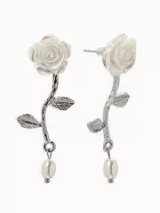 Серьги «Цветок розы», белые в серебре