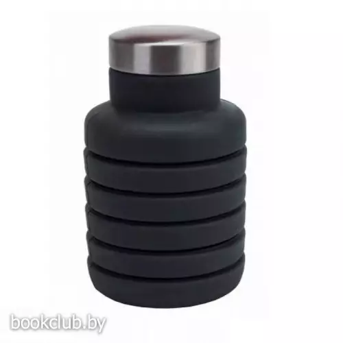 Бутылка для воды силиконовая складная с крышкой, 500 мл, темно-серая