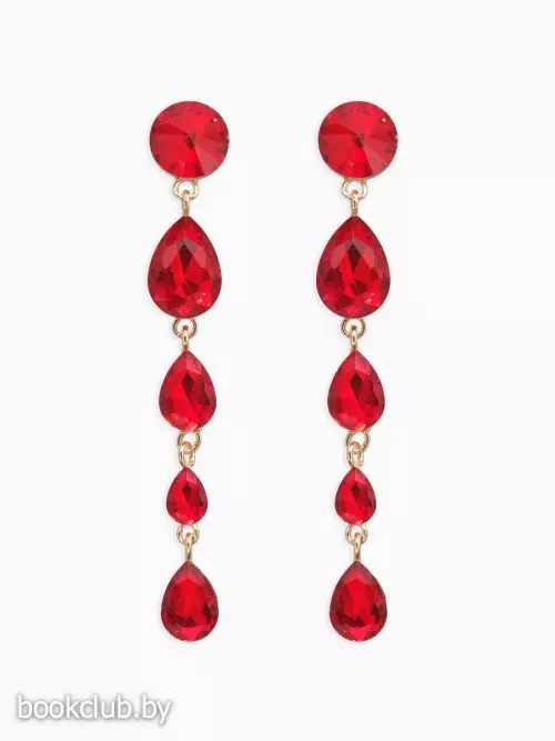 Серьги висячие со стразами «Драгоценность» капли, красные в золоте, 9.5 см