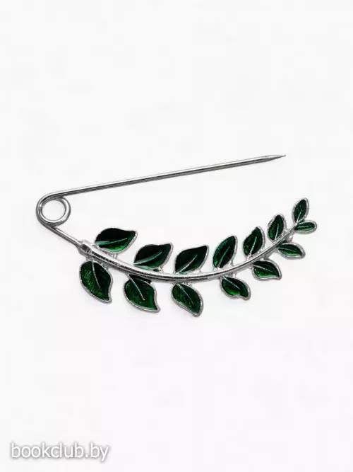 Булавка «Веточка лиственная», 6.5 см, зелёная в серебре