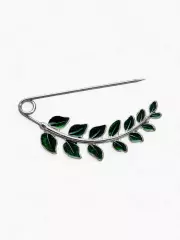 Булавка «Веточка лиственная», 6.5 см, зелёная в серебре