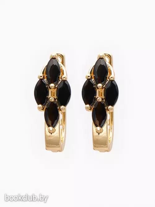 Серьги со стразами «Циркония», квартет, чёрные в золоте