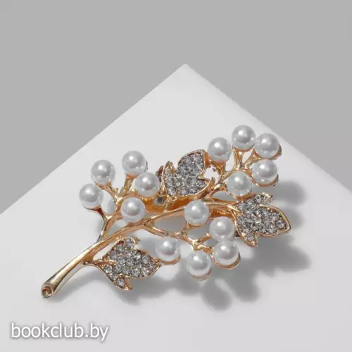 Брошь «Ветка» жемчужных ягод, цвет белый в золоте   9613639