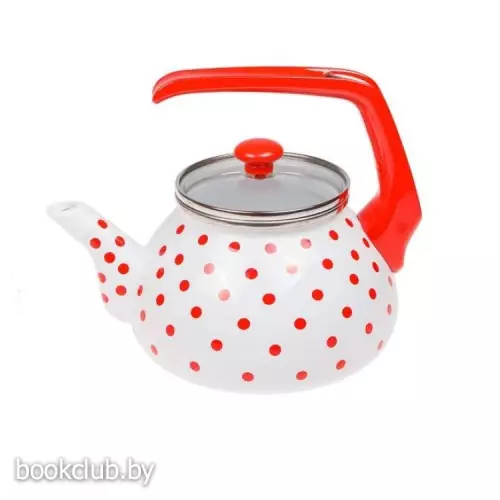Чайник стальной эмалированный 2,2 л, белый в красный горошек