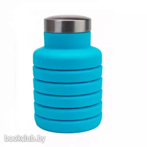 Бутылка для воды силиконовая складная с крышкой, 500 мл, голубая