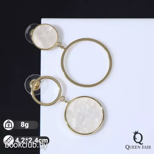 Серьги с перламутром «Волшебство» круг и кольцо, цвет белый в золоте Серьги с перламутром «Волшебство» круг и кольцо, цвет белый в золоте