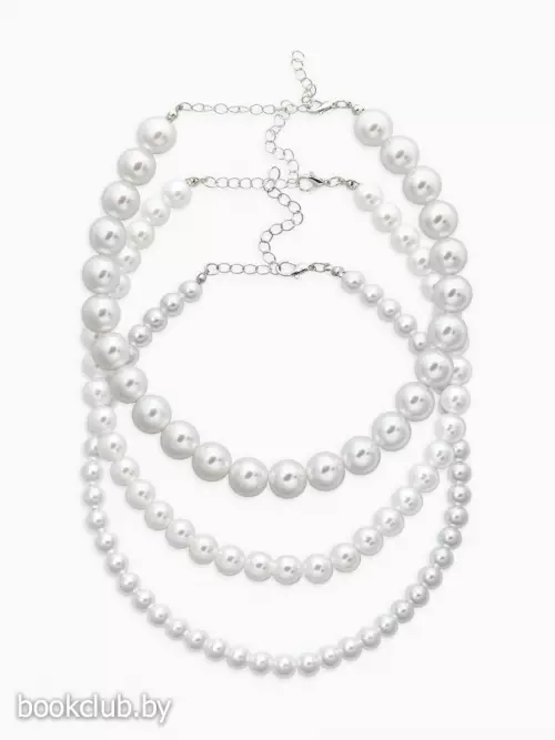 Чокеры из бусин «Сияние жемчуга», 3 шт., бусины №14.10, 8, L=43 см, белый в серебре