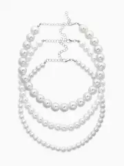 Чокеры из бусин «Сияние жемчуга», 3 шт., бусины №14.10, 8, L=43 см, белый в серебре