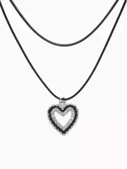 Чокер «Двойной» с нитью, сердечко, цвет бело-чёрный в серебре, L=32 см