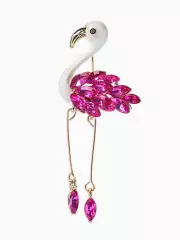 Брошь «Фламинго», кристалл, ноги двигаются, белая, малиновый золоте