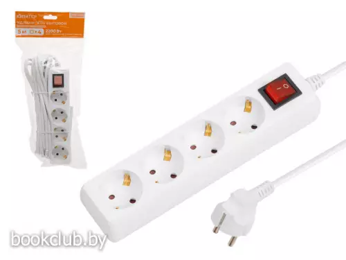 Удлинитель с заземлением белый, 5 м, 4 розетки, ЮПИТЕР