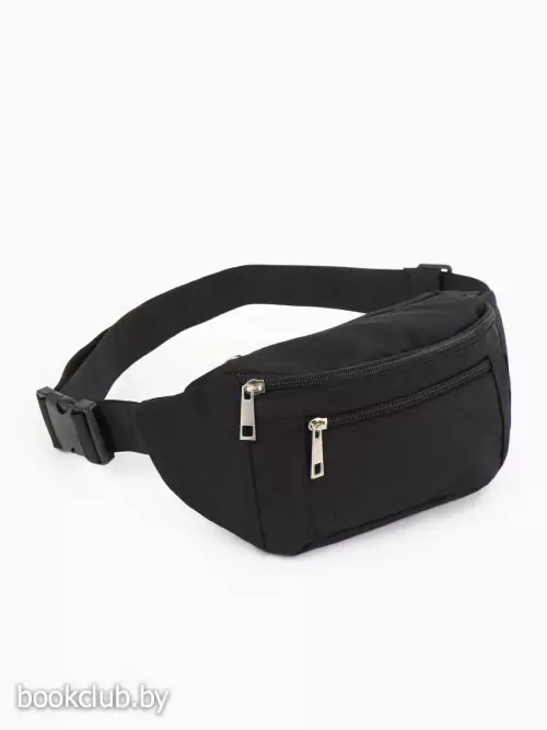 Сумка поясная, однотонная, на молнии, 34×6×12 см, чёрная