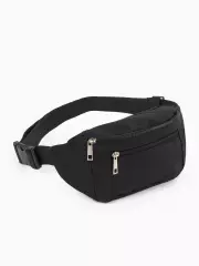 Сумка поясная, однотонная, на молнии, 34×6×12 см, чёрная