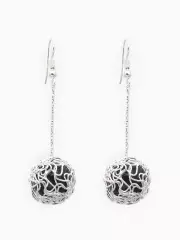 Серьги висячие «Шар плетёный», чёрные в серебре, 6.5 см