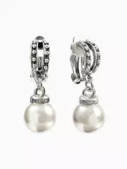 Серьги клипсы для ушей QF «Грейс», две линии с бусинами, белые в чернёном серебре