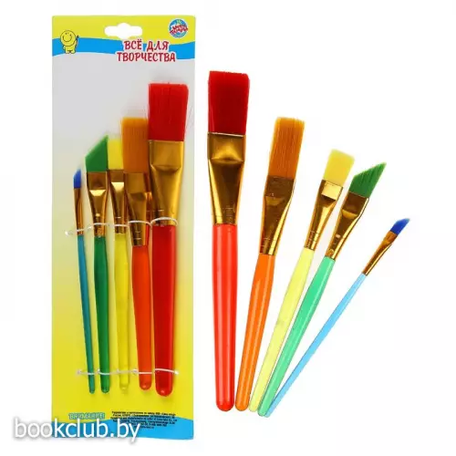 Набор кистей, нейлон, плоские, 5 штук, «Радуга», большие