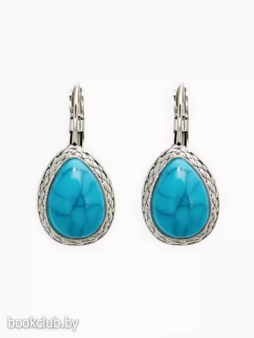 Серьги под натуральный камень «Этника», капля бирюзы, голубые в чернёном серебре