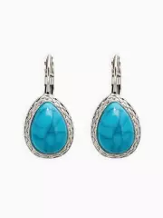 Серьги под натуральный камень «Этника», капля бирюзы, голубые в чернёном серебре