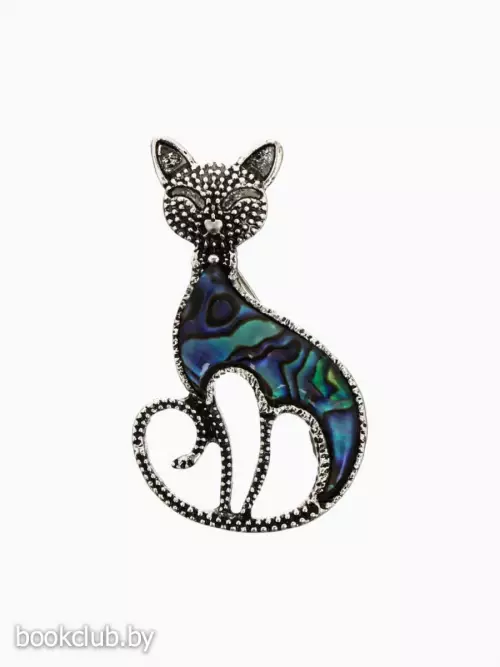 Брошь «Галиотис», кошка грациозная, зелёная в чернёном серебре