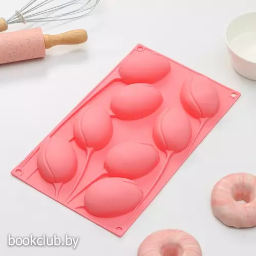 Форма силиконовая для выпечки Доляна «Тюльпаны», 8 ячеек, 30х17,5х3 см, цвет МИКС Форма силиконовая для выпечки Доляна «Тюльпаны», 8 ячеек, 30х17,5х3 см, цвет МИКС