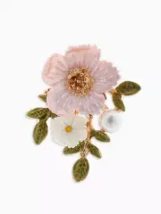 Брошь «Цветы на ветке», розовая, белый в золоте