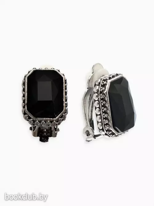Серьги клипсы для ушей QF «Винтаж», чёрная в чернёном серебре