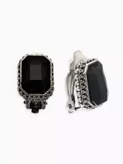 Серьги клипсы для ушей QF «Винтаж», чёрная в чернёном серебре