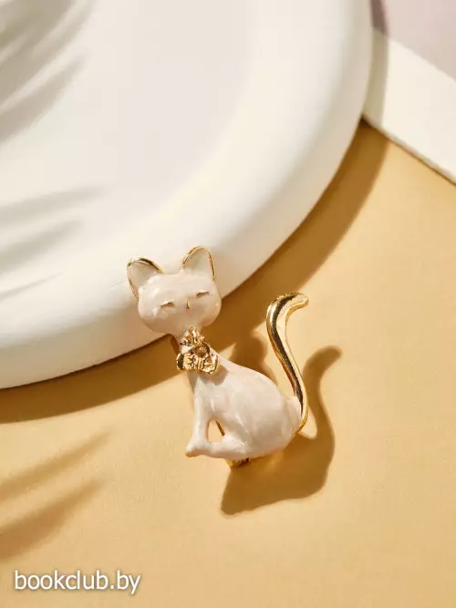 Брошь «Котёнок» с подвижным бантиком, цвет белый в золоте
