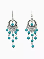 Серьги «Бирюзовый мир», круг и 5 дорожек бусинок, голубые в чернёном серебре