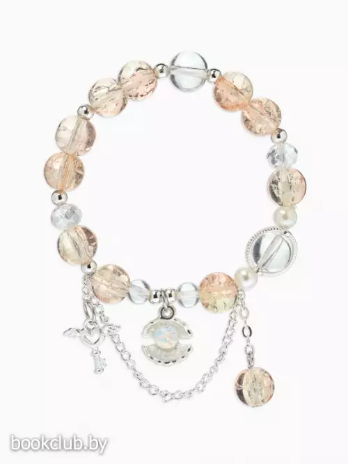 Браслет с подвесками «Сахарный» ракушка, шар №10/8, цвет шампань в серебре
