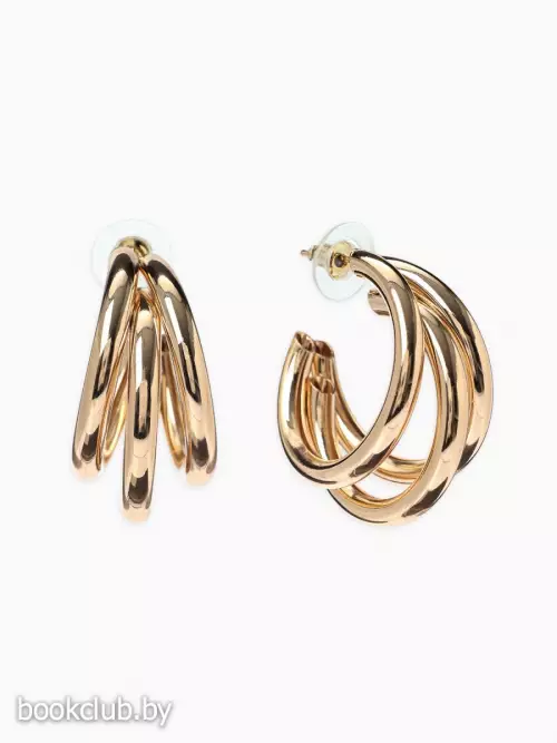 Серьги кольца тройные QF «Тринити», d=2 см, цвет золото