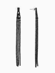 Серьги висячие со стразами «Лёд», 4 нити, чёрные, 11.5 см