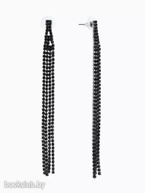 Серьги висячие со стразами «Лёд», 4 нити, чёрные, 11.5 см
