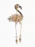 Брошь «Фламинго», кристалл, ноги двигаются, белая, малиновый золоте