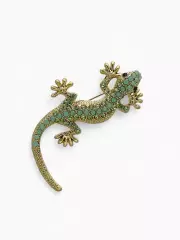 Брошь «Ящерица», зелёная в золоте