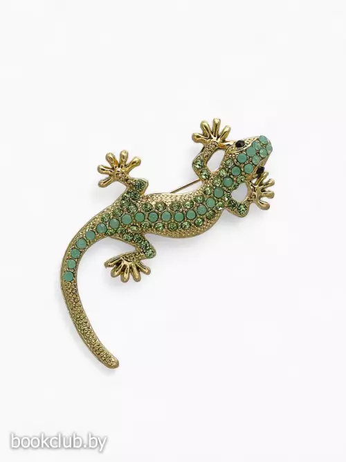 Брошь «Ящерица», зелёная в золоте