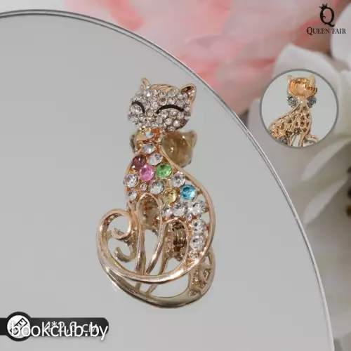 Брошь «Кошка» грациозная, цветная в золоте