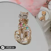 Брошь «Кошка» грациозная, цветная в золоте