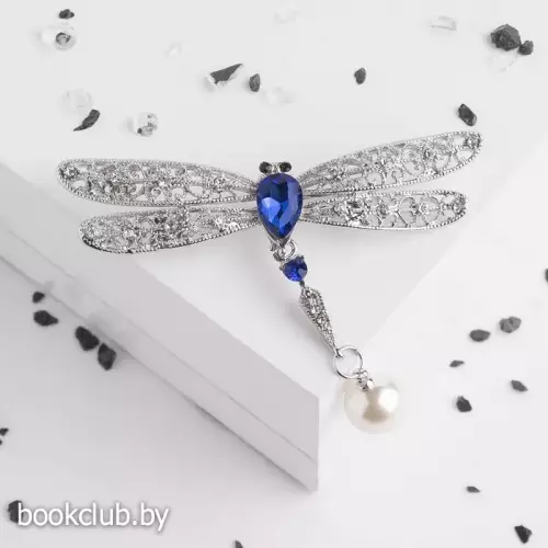 Брошь «Стрекоза» хвостик подвижный, цвет бело-синий в серебре