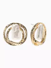 Серьги с жемчугом «Бусина», двойной круг, цвет золото