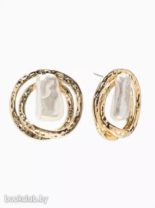 Серьги с жемчугом «Бусина», двойной круг, цвет золото