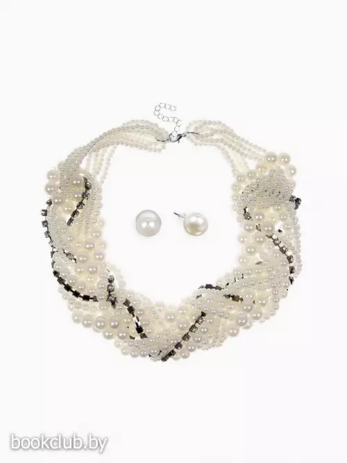 Набор 2 предмета: серьги, бусы «Жемчужный со стразами», белый, 40 см